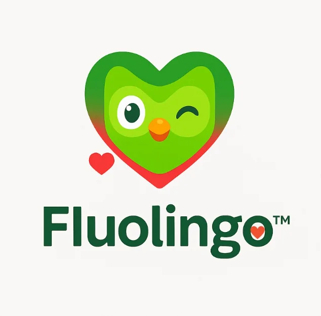 Spec ad: Fluolingo, a heart-shaped winking owl logo